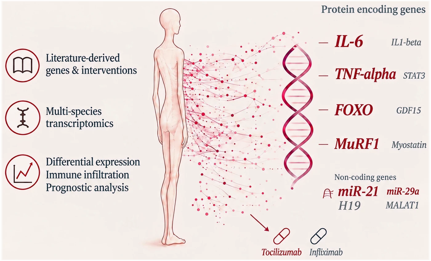 Conceptual medical illustration of cachexia biomarkers